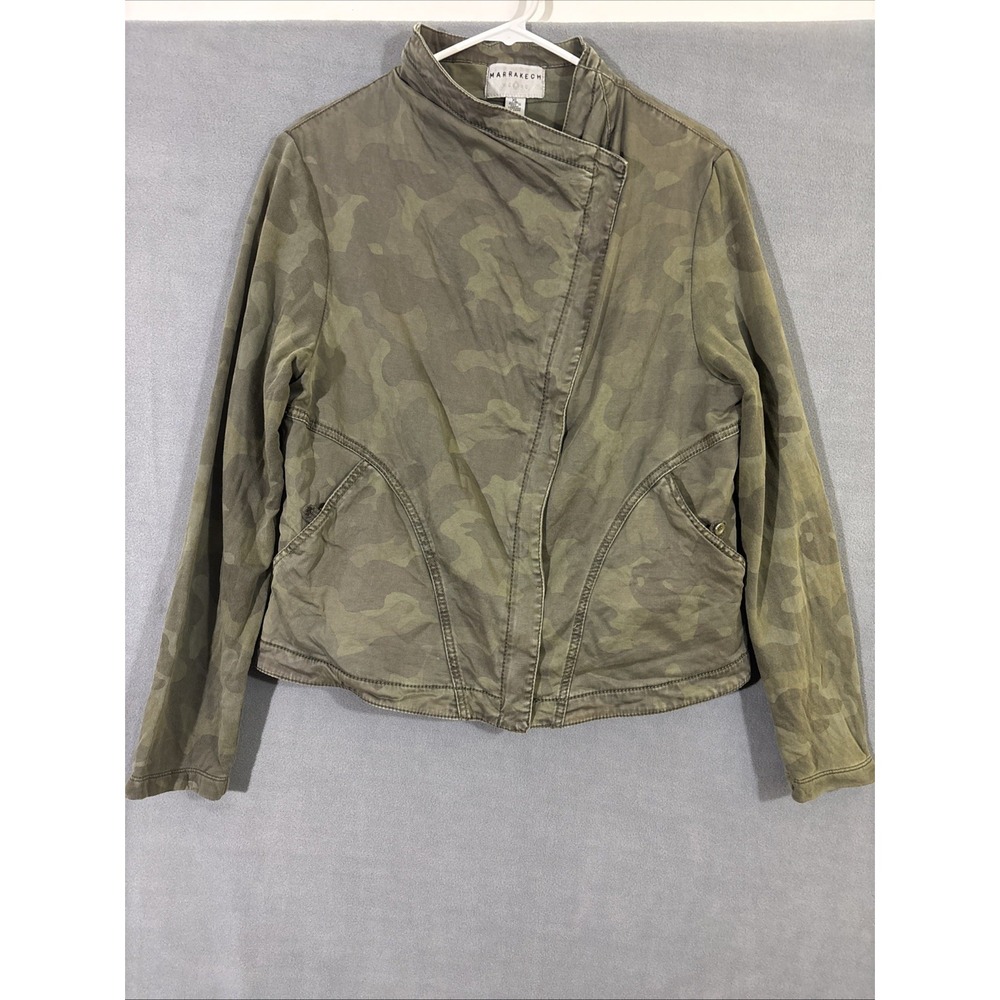 Marrakech Women's XL Green Camo Jacket Asymmetrical Zip Small Flaw‎